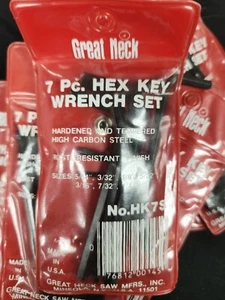 QTY 1 GREAT NECK HK7S 7PC HEX KEY WRENCH SET 5/64"-1/4" RUST RESISTANT USA MADE - Picture 1 of 1