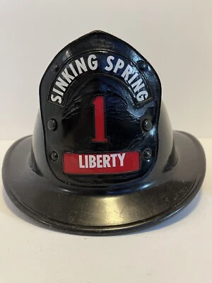 SINKING SPRING Pa. LIBERTY FIRE DEPT LEATHER SHIELD and HELMET - Image 1 of 4