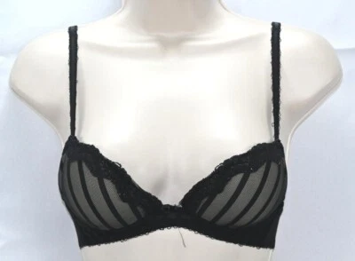 Wonderbra black mesh & lack bra size 32A nylon , spandex , polyester  - Image 1 of 3