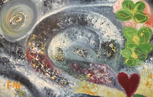 VINTAGE ABSTRACT FLORAL OIL PAINTING SIGNED - Picture 1 of 12