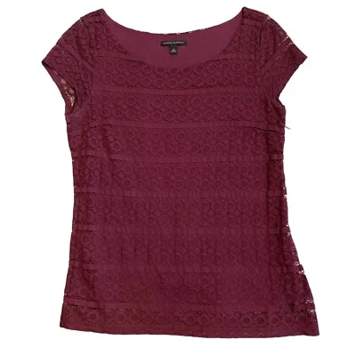 Banana Republic Women’s Blouse Size 12 Purple Eggplant Lace Shell Cap Sleeves  - Image 1 of 4