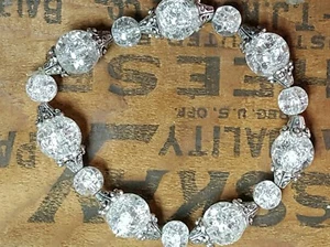 Glass Bead Stretch Bracelet silver tone s32-pb26bx1-25 - Picture 1 of 4