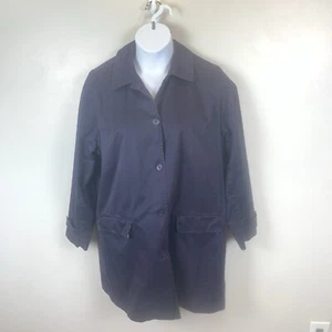 Lands End Raincoat Women’s 1x 16W-18W Navy Blue Trench Coat Lined Button Up - Picture 1 of 13