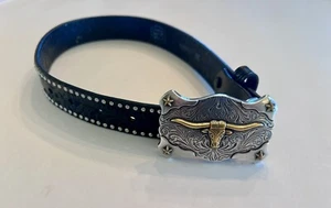 Tony Llama Western Youth Belt SZ 20”Silver/Gold Leather Rodeo Yellowstone Buckle - Picture 1 of 3