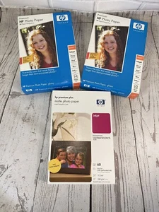 Lot of 3 HP Premium Photo Paper 2 Glossy 1 Matte 4 x 6 - New Sealed - Afbeelding 1 van 7