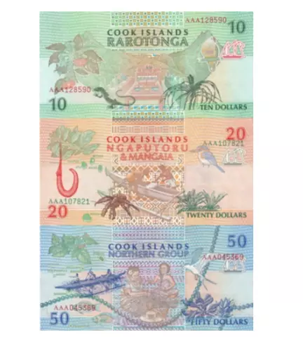 Cook Islands 10 20 50 DOLLARS BANKNOTE CURRENCY 1992 UNC Cover