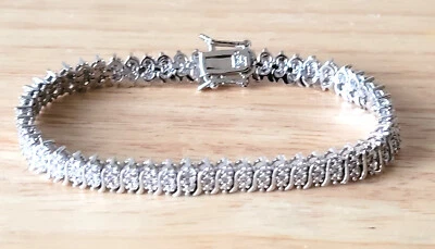 18k White Gold-filled Over Brass, Genuine Diamond Accent Tennis Bracelet, New - Image 1 of 4