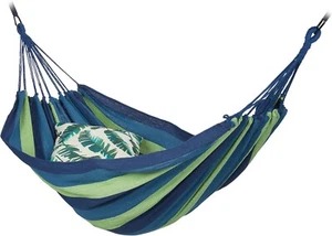 Amaca da Giardino in Cotone Verde e Blu 200x150 cm - Comfort Esterno - Foto 1 di 5