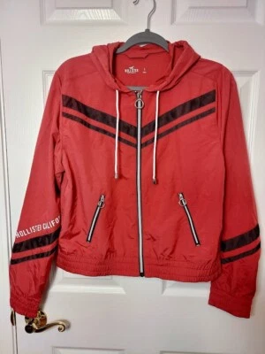 Hollister California Youth Small Windbreaker Red Black Mesh Stripes New Full Zip - Image 1 of 4