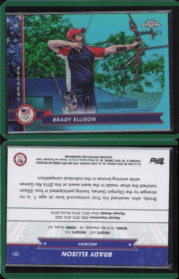 2024 Topps Chrome Olympics US Aqua Refractor #121 Brady Ellison/199 Foto 1 de 1