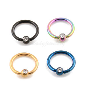16G 5/16" Titanium Anodized Steel Captive Bead Ring With Clear Gemed Ball
