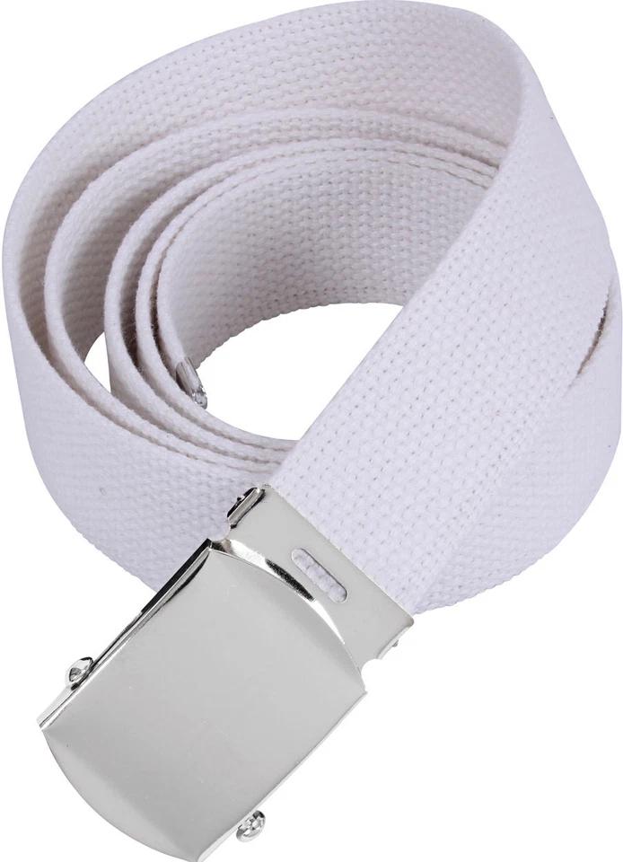 Cinturón de tela de algodón militar blanco con hebilla cromada plateada 1,25" Foto 1 de 1