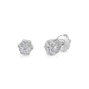 14K Solid Gold .25Ct Natural Round Diamond Cluster Flower Halo Stud Earrings - Picture 1 of 9