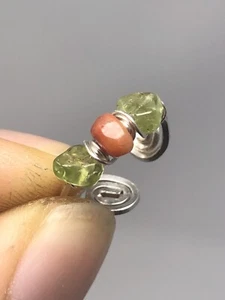 Fine Silver Handcrafted Ear Cuffs Genuine Fire Opal + Peridot E4 - Picture 1 of 5
