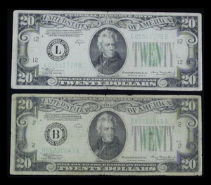 Lot of Two 1934 A U. S. Twenty Dollar $20 Federal Reserve Notes RARE LOOK - Picture 1 of 18