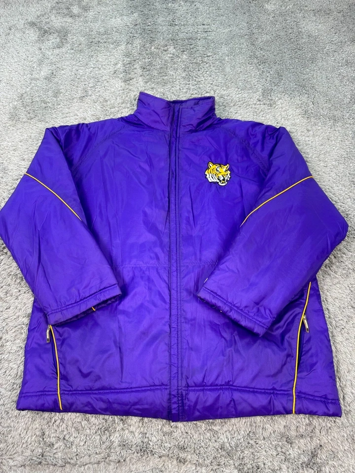 Chaqueta De Colección LSU Tigers Para Hombres XL Púrpura Nylon Satinado Equipo INICIO Cremallera Completa Bombardero Foto 1 de 4