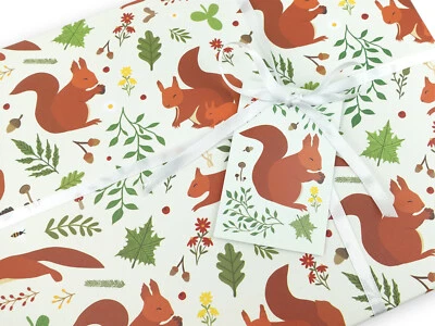 Squirrel gift wrapping paper | Quality gift wrap sheet + tag | Recyclable paper - Image 1 of 4