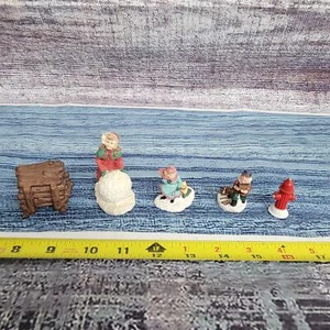 Vtg 4pc figures porcelain wood pile 2 figures in the snow 1 pewter fire hydrant  - Picture 1 of 7