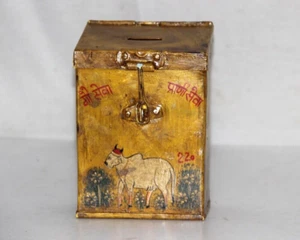 Vintage Wooden Nandi/Cow Red Donation Box/ Fund Raising Charity Box Collectible - Picture 1 of 8