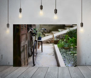 VINTAGE BIKE 3- FRAMED CANVAS WALL ART OBJECTS PICTURE PAPER PRINT- BROWN BEIGE - Picture 1 of 12