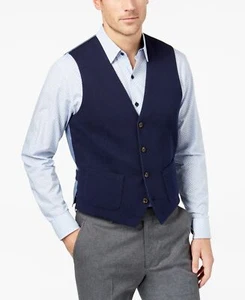 $225 Tasso Elba Men'S Blue Lorenzo Knit Vested Suit Solid V-Neck Vest Size L - Picture 1 of 2