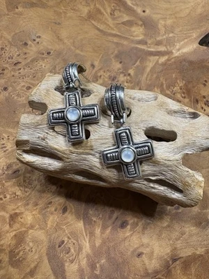 Barse Sterling Silver Cross Earrings with Cabachon Moonstone Southwest Post - Image 1 of 4