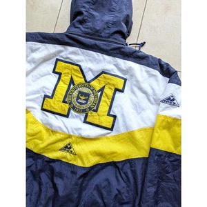 Michigan Wolverines 90s APEX puffer LATIN 1817 jacket L navy gold NCAA vintage - Picture 1 of 5