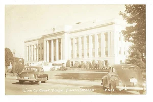 Albany Oregon RPPC Postcard Linn County Court House Plymouth Classic Auto c1949 - Picture 1 of 2