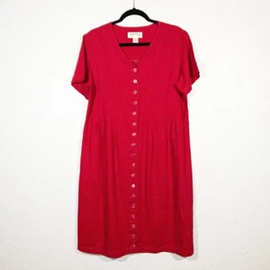 Vintage Orvis Red Linen Blend Button Front Shirt Dress Size 14 Petite - Picture 1 of 5