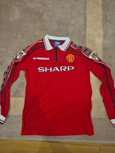 Manchester United Home Kit 1998/99 Umbro #18 Scholes With Champions Patches - Picture 1 of 7