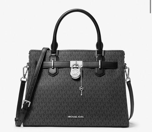 Borsa a mano Michael Kors prezzo consigliato $598 Hamilton Zebra capelli vitello segno.Logo medio nero