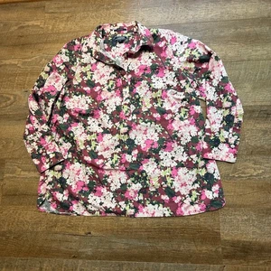 Lands’ End 18W Tunika Bluse Rosa Rot Blumen Supima Baumwolle Schlitz Ausschnitt Top - Bild 1 von 11