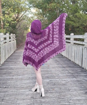 Capa chal de ganchillo con capucha púrpura para mujer talla única Foto 1 de 4
