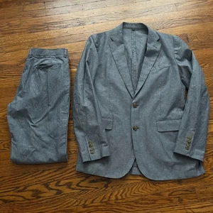 J Crew Ludlow Suit Mens 38R 32x30 Gray Linen Cotton Baird McNutt Two Piece Set - Picture 1 of 19