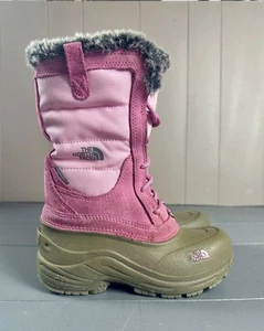 Kids The North Face Snow Boots Winter Boots Girls Size 1 Pink Lace Up Fur Tall - Picture 1 of 16