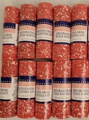 Crafter's Square Splatter Flocked Deco Mesh Red 6" x 3yds Lot of 10 Patriotic - Image 1 of 4