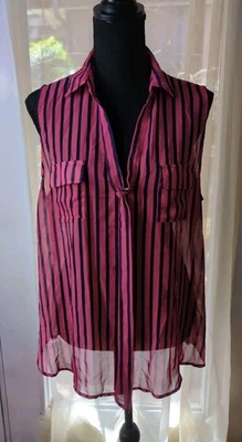 Rue21 Women's XL Sheer Blouse Sleeveless Pullover V Neck, Pink, Navy Blue - Image 1 of 4