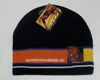 Black  2004 Marvel Comic Spiderman 2 Blue Beanie Hat Official Movie Merchandise - Image 1 of 2