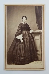 1860s CDV Photograph Woman Wearing Hoop Skirt Dress - Picture 1 of 7
