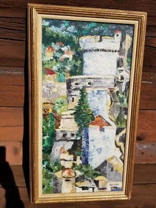 "JOVAN OBICAN" French 1918-1986 Castle Tower Oil on Masonite Framed Painting - Picture 1 of 12