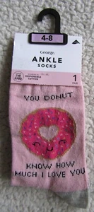 You Donut Know How Much I Love You Socks Pink/Grey Size 4-8 Brand New With Label - Picture 1 of 4