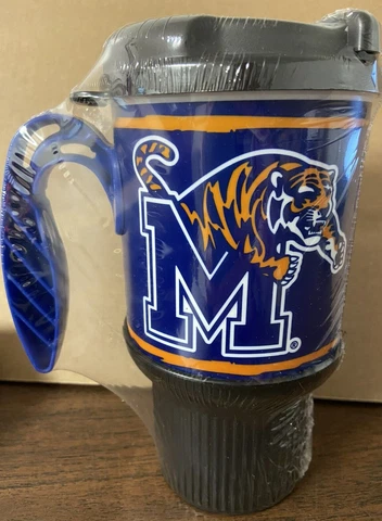 Memphis Tigers 18 oz Plastic Tumbler with Black Lid ,Blue Handle Cover
