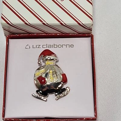 Broche prendedor muñeco de nieve patinaje 1,5" de alto Liz Claiborne invierno vacaciones de Navidad de colección Foto 1 de 4
