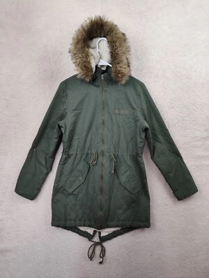 Chaqueta de mujer Gap pequeña verde mezcla de acrílico cremallera con capucha forrada de sherpa Parka Abrigo Foto 1 de 4
