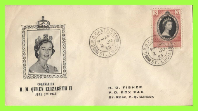 St Lucia 1953 QEII Coronation on (pic frame) First Day Cover - Image 1 of 1