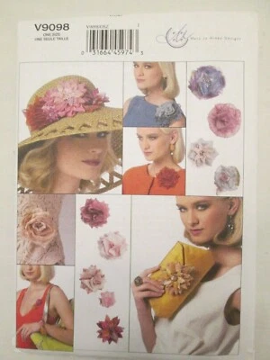 Vogue 9098 Mary Jo Hiney Designs Hat Clutch Purse Sewing Pattern Floral Accents - Image 1 of 2