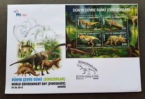 *FREE SHIP Turkey World Environment Day Dinosaurs 2012 Prehistoric (FDC *limited - Picture 1 of 5