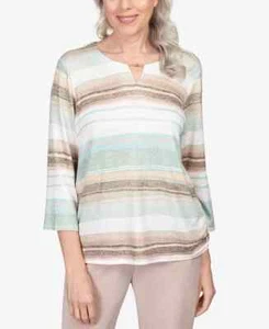 Alfred Dunner Split Neck Watercolor Stripe Shimmer Top Size Petite XL NWT PXL - Picture 1 of 5