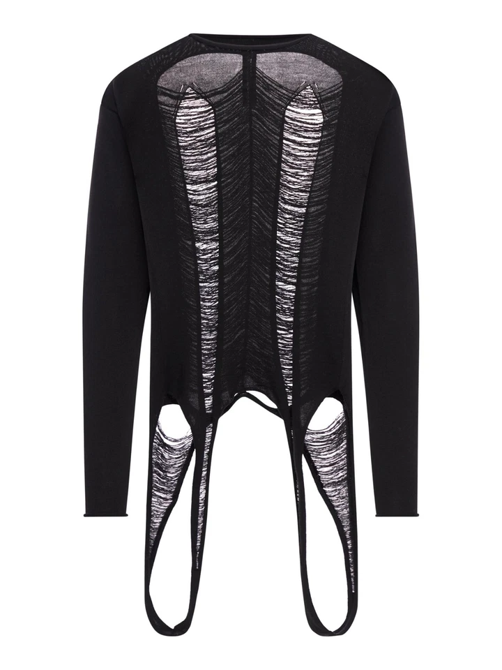 Suéter Merino Rick Owens Hollywood Runway LS $1370 Negro Triturado Nuevo Foto 1 de 1