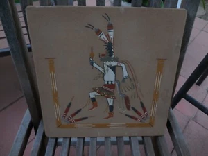 Navajo Sand Art "DANCER" Painting Heal Tribe Holy Native signed by Bobby H. Kee - Bild 1 von 12